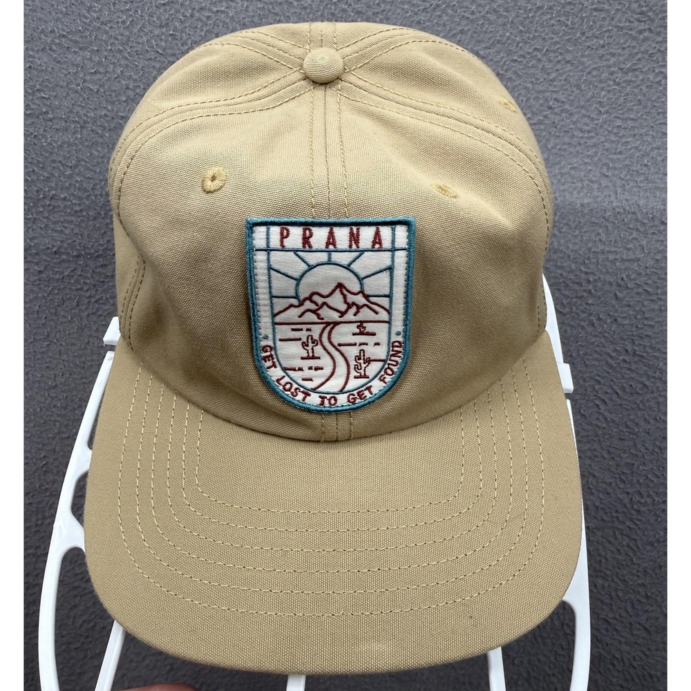 PrAna Hat Cap Snap Back Beige Patch‎ Get Lost To Get Found Outdoor Mens One Size